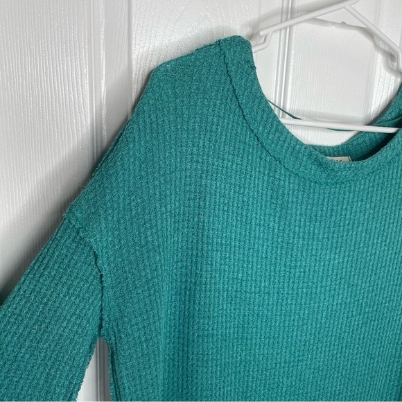 Free People We The Free North Shore Waffle Knit Thermal Tunic Top in Teal M - Picture 7 of 13